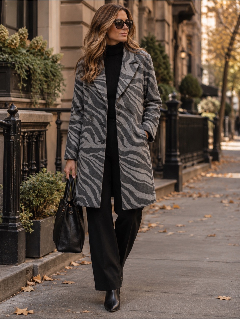 IRIS SETLAKWE Zebra Print Wool Blend Coat Animal Print Quiet Luxury Chic Fall 10
